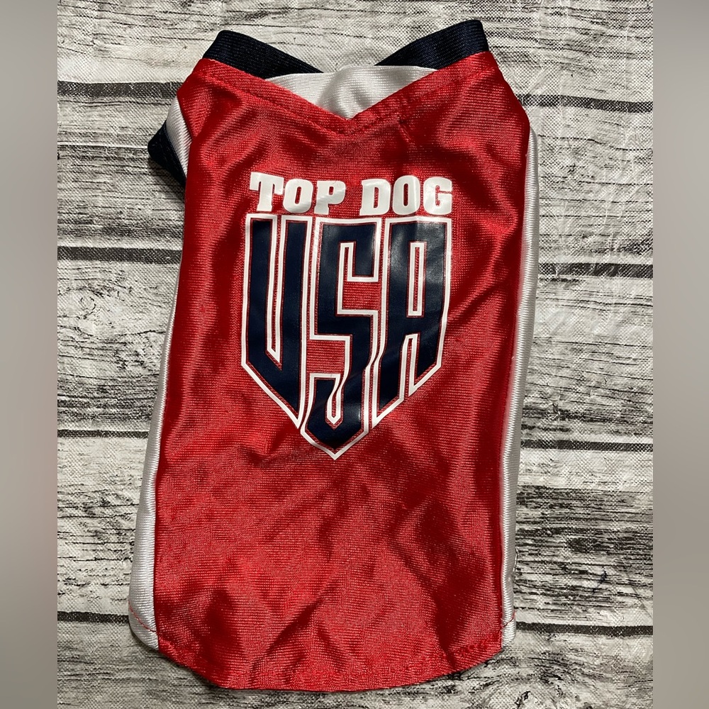 XS Wag N Woof Top Dog USA Red White & Blue Patriotic Dog Jersey LIKE NEW!